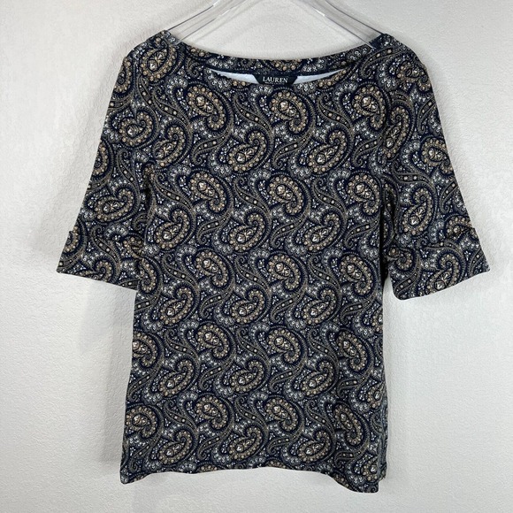 Lauren Ralph Lauren Women's Paisley Pint Mini Dress Short Sleeve Multicolor SZ L - Picture 1 of 12